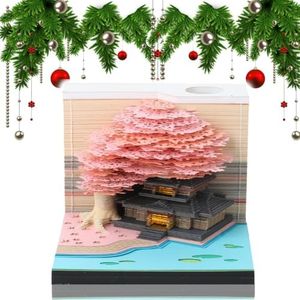 3D Calendar 2025 Time Piece Calendar, Tear-Away Notepad with LED Lights, Creative 3D Memo Artsy Pad Calendar, DIY Paper Carving Gift (P-Notepad)