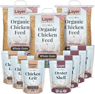 Mile Four Organic Chicken Feed Kit | Feeds 10 Layer (20+ Weeks) Chickens for 4 Weeks | Feed (69 lb), Grit (12 lb), Oyster Shell (16 lb) | Whole Grain