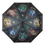 Meroncourt Unisex Harry Potter Hogwarts House Crests Liquid Reactive Compact Umbrella Plain Umbrella, Black, One size