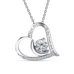 LeCalla 925 Sterling Silver I Love You to The Moon and Back Love Heart Pendant Rhodium Plated April Birthstone Simulated Diamond Necklace for Women