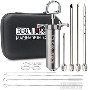 BBQ Monster Meat Injector Syringe Kit with 4 Professional Marinade Injector Needles and Travel Case for BBQ Grill Smoker, Turkey, Brisket; 2-oz Capacity; Paper User Manual and E-Book (PDF)