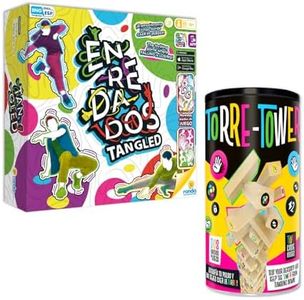 RONDA Tangled Game and Tumble Tower Bundle, Twister-Style Active Game with Spinner Plus Wooden Stacking Tower with 48 Pieces, Perfect for Family Nights, Parties and Group Fun