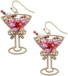 Rosemarie & Jubalee Women's Cheers Chic Gold Tone Cocktail Drinks Crystal Rhinestone Celebration Party Dangle Earrings, 2.12 inches, Metal Glass, Crystal