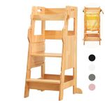 FUNLIO Toddler Tower with Safety Net, Kids Kitchen Step Stool, 3-Level Height Adjustable Toddler Kitchen Stool Helper, Montessori Child Standing Tower for Learning, Easy to Assemble, CPC Approved