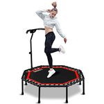 ONETWOFIT 51" Silent Trampoline with Adjustable Handle Bar, Fitness Trampoline Bungee Rebounder Jumping Cardio Trainer Workout for Adults