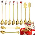 ZANZER 10 Pieces Christmas Spoon Christmas Stirring Spoons Stainless Steel Coffee Spoons Xmas Spoons Teaspoons Dessert Spoons Christmas Tableware Spoons for Christmas Party Table Decorations