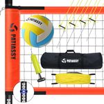 Patiassy Outdoor Portable Volleyball Net Set System for Backyard - Quick & Easy Setup Adjustable Height Steel Poles, PU Volleyball, Pump, Hammer and Carrying Bag (Orange)