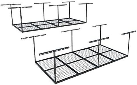 FLEXIMOUNTS 4x8 Overhead Garage Storage Rack, Adjustable Organization System, Heavy-Duty Metal Ceiling Racks, 2 pack, Black