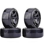 KINGCOO RC Drift Car Wheel and Tyre, 4PCS 63mm Hard Tires Plastic Wheel Rims for 1/10 Traxxas HSP Tamiya HPI Kyosho On-Road Racing Drifting Car Spare Parts (Black)