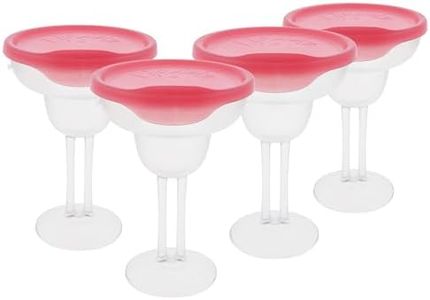 LipLidz - Reusable Frosted Margarita Glasses, 4 Pack, 13.5 oz Dual-Stemmed BPA-Free Plastic Drinkware with Drink-Through Attachable Lid, Shatterproof, Made in USA (Pink)