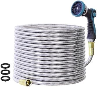 100FT Garden Hose, 304 Stainless Steel Water Hose, Flexible with a 10-Mode Nozzle Sprayer, No Kink, Lightweight, Puncture Proof, Ideal for Yard, Lawn, Outdoor