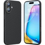 memumi Real Aramid Fiber for iPhone 16 Case, [NO-case Feeling] Durable Sturdy Aramid Fiber with 0.5mm Slim Case for iPhone 16 Thin and Minimalist in Carbon Fiber Design, Grey Black