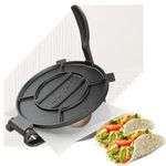 Lot45 Tortilla Press 12 inch - Cast Iron Manual Roti Maker Dough Press for Corn Tortillas, Tamales, Chapati, Naan Bread, Pizza Dough with 50 Parchment Paper Sheets