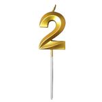 Party Decorz Number 2 Gold Candle | Two Number Candle |Number 2 Metallic Gold Candle for Birthday,Anniversary, Surprise Party Cake Decoration Candle