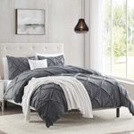 Nestl Grey Duvet Cover Queen Size Pintuck Queen Duvet Cover Set, 3 Piece Double Brushed Duvet Covers with Button Closure, 1 Pinch Pleated Duvet Cover 90x90 inches and 2 Pillow Shams