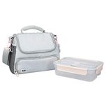 Built Bento Leakproof Lunch Box with Stainless Steel Cutlery, Plastic, Grey/Pale Pink + Insulated Lunch Bag with The Stylist Design, Polyester/PEVA, Grey/White