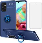 Asuwish Phone Case for Samsung Galaxy A52/A52S 5G with Tempered Glass Screen Protector Cover and Ring Holder Stand Slim Hybrid Protective Cell Glaxay A 52 S 4G G5 Gaxaly 52A S52 52S Women Men Blue