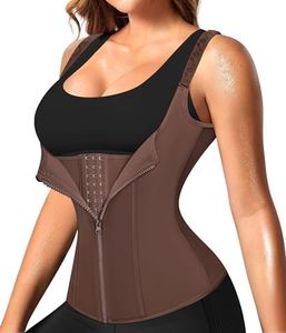 Nebility Waist Trainer for Women Corset Shapewear with Zipper Women's Waist Cincher Tank Top with Adjustable Straps (Purple Brown,XX-Large)
