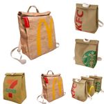 Creative Funny Canvas Linen Backpack for Teens Boy Girls 16L High Capacity School Bags Shopping Bags(A/McDonald,30 * 15 * 35 cm/15L)