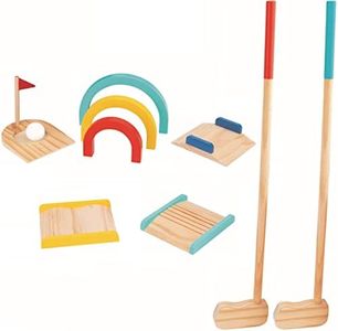 TOOKYLAND Kids Wooden Golf Set - 13pcs - 2 Player Game Set with Carry Bag, Ages 3+