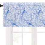 WELLYUK 54 Inch X 18 Inch Curtain Valance for Windows, Blue Birds Flowers Sketch Pattern Kitchen Living Room Bedroom Window Treatment with Rod Pocket (Blue Bird, 54" X 18")