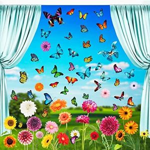 QNTCCX Spring Window Clings Flower Butterfly - 84 Pieces Anti-Collision Window Stickers Decals for Glass Windows Decoration Spring Party Supplies