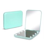 Kintion Pocket Mirror, 1X/3X Magnification LED Compact Travel Makeup Mirror with Light for Purse, 2-Sided, Portable, Folding, Handheld, Small Lighted Mirror for Gift, Cyan