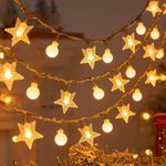 7M/24Ft 50LED Fairy Lights Solar in Powered,8 Modes Star Christmas Lights Outdoor, Garden String Lights for Patio,Gazebo,Party Decorations (Warm White)
