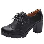 Jamron Women's Block Heel Lace-Up Brogues Derby Shoes Pumps Dress Shoes Black SN02955 UK7.5