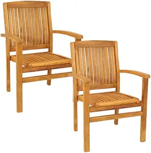 Sunnydaze Outdoor Patio Dining Armchairs with Slat Back - Light Brown Finish - Set of 2