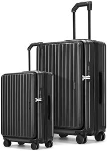 ROAMING Luggage Sets Hard shell Suitcase Top Opening Expandable with Wheels, Sturdy Large Suitcase Tsa Lock 20 Inch Carry on 28 Inch Checked Luggage, 2-Piece Set (20/28) for Travel Woman Men. Black