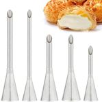 5 Pcs/Set Cream Puff Icing Piping Nozzle Tips, BetterJonny Stainless Steel Long Puff Nozzle Tip Decorating Tools Cake Piping Nozzles Pastry Icing Piping For Baking Cakes Pastries of Various Shapes