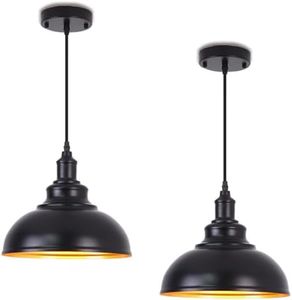 2PACK Matte Black Pendant Light Fixtures,Adjustable Industrial Farmhouse Pendant Light Vintage Hanging Kitchen Island Lights for Dining Room Barn Bedroom Hallway