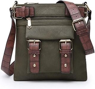 Dasein Top Belted Crossbody Bags for Women Soft Leather Messenger Bag Shoulder Bag Travel Purse (large size-army green)