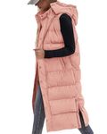 BTFBM Long Puffer Vest Women Quilted Hooded Button Down Zip Up Sleeveless Vests Outerwear Padded Jacket Winter Coat 2024(Pink, Large)