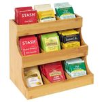 Nisorpa Tea Bag Holder Bamboo Tea Bag Organizer Vertical Tea Box – Holds 180 Tea Bags Sugar Packs and Cream Pots Wooden Coffee Bags Condiment Storage for Home, Kitchen, Office or Café