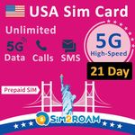 USA Prepaid SIM Card | Unlimited 5G/4G LTE High-speed Internet Data in US (Hawaii included) | Unlimited Calls and Texts (SMS) in United States | Refillable! (21 Days)