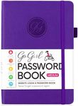 GoGirl Password Book with Alphabetical tabs – Internet Address & Password Keeper Logbook for Password Organization, Journal Notebook for Saving Website Logins. Medium Size 5.3″ x 7.7″, Purple
