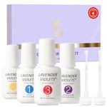 Lavender Violets Dip Powder liquid Set with Nail Primer, Activator Base Top Coat High Glossy & Long Lasting Replacement Brushes Dipping Powder Nail Kit Essential Portability J781