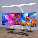 Quntis Desk Lamp,31.5" Wide Monitor Lamp with No Screen Glare, Auto-Dimming&Adjustment Architect Table Lamp with Flexible Gooseneck,20 Models Touch Control Computer Light for Home Office Working,White