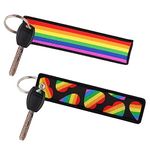 beemorita Cool Flag Motorcycle Car Keychain Key Tag for Scooter Bike Rainbow Key Chain Lanyard Ring for Women Men, 2 Pcs Pride love Jet Tag Keychain, 2 Rainbow, 5*1.1*0.1IN