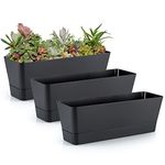 Skelang 3 Pcs Rectangle Plant Pot, Succulent Planter Box with Drainage Holes, Planter Trough for Bay Window, Kitchen Windowsill, Shelf, Coffee Table (Black)