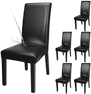 YISUN 4er/6er Set Esszimmer Stuhlhussen, solide Pu Leder wasserdichte Stretch Esszimmerstuhl Schutzhülle (6-Stück, Schwarz)