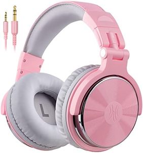 OneOdio Over Ear Headphone, Wired Bass Headsets with 50mm Driver, Foldable Lightweight Headphones with Shareport and Mic for Recording Monitoring Mixing Podcast Guitar PC TV (Light Pink)