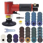 UPWOOD 75mm Pneumatic Mini Orbital Sander Grinder Polisher Kit, 3 inch Air Right Angle Surface Prep Tool with 41pcs Roll Lock Discs