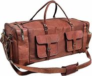 Real Goat Vintage Leather Large Travel Duffel Luggage Handmade, Gym, Hiking vintage brown Carry All Genuine Holdall Duffel Bag, Brown, 26"(L), 9"(D), 12"(H)