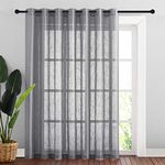 NICETOWN Linen Textured Window Curtain - Semi Translucent Extra Wide Sheer Voile Curtain Drape with Grommet Top for Living Room/Patio/Sliding Door, Dark Grey, 100W x 84L inches, 1 Panel