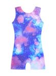 HOZIY Gymnastics Leotards for Girls Unicorn Aurora Rainbow Mermaid Dinosaur Cupcake Sparkle Biketard Toddlers Kids Children, Cloudy Galaxy, 9-10 Years