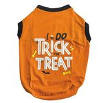 WAGZY Orange I Do Trick for Treat Printed Stretchable T-Shirts for Puppies, Kitten, Dogs and Cats (14" Small)