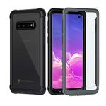 seacosmo Samsung S10 Case with Screen Protector, Galaxy S10 Cover Shockproof Full Body Protective [Compatible with Fingerprint Sensor] Slim Fit Bumper Phone Case for Samsung Galaxy S10 - Black/Grey